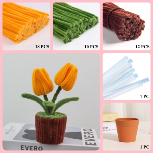40 PCS * Pipe Cleaner Chenille Stems Handmade Golden Tulip Flowers Potted Plant Making Kit DIY Art Flower Bouquet Craft Set - Golden