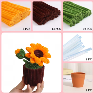 33 PCS * Pipe Cleaner Chenille Stems Handmade Sunflower Potted Plant Making Kit DIY Art Flower Bouquet Craft Set