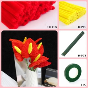 110 PCS * Pipe Cleaner Chenille Stems Handmade Anthurium Flower Making Kit DIY Art Flower Bouquet Craft Set