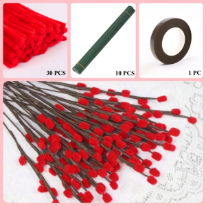 30 PCS * Pipe Cleaner Chenille Stems Handmade Holly Fruit Making Kit DIY Art Flower Bouquet Craft Set - Red