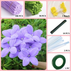 150 PCS * Pipe Cleaner Chenille Stems Handmade 4 Petals Lily Flower Making Kit DIY Art Flower Bouquet Craft Set Hot Glue Sticks Tape  - Purple