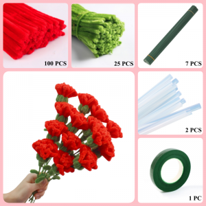 125 PCS * Pipe Cleaner Chenille Stems Handmade Carnation Flower Making Kit DIY Art Flower Bouquet Craft Set Hot Glue Sticks Tape 