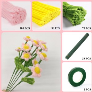 220 PCS * Pipe Cleaner Chenille Stems Handmade Daisy Flowers Making Kit DIY Art Flower Bouquet Craft Set  - Pink