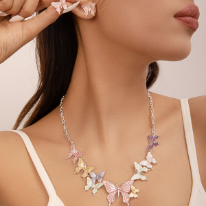 Women's Butterfly Necklace and Earrings Multicolour Wedding Jewelry Luxury Crystal Pearl Necklace /Earrings Ladies Jewelry Sets