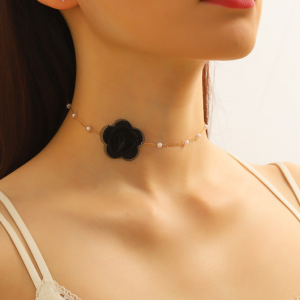 Gothic Elegant Rose Flower Clavicle Chain Necklace for Women Adjustable Sexy Choker Mariage Jewelry Gift Fashion Accessories - black