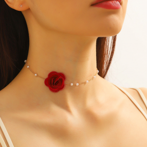 Gothic Elegant Rose Flower Clavicle Chain Necklace for Women Adjustable Sexy Choker Mariage Jewelry Gift Fashion Accessories - red