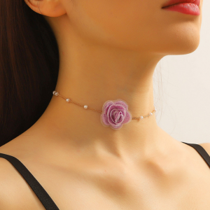 Gothic Elegant Rose Flower Clavicle Chain Necklace for Women Adjustable Sexy Choker Mariage Jewelry Gift Fashion Accessories - purple