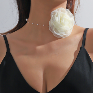 Gothic White Rose Flower Clavicle Chain Necklace for Women Adjustable Sexy Choker Mariage Jewelry Gift Fashion Accessories
