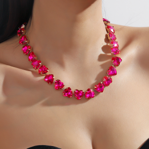 New Shiny Rose Pink Heart Necklace Ladies Exquisite Clavicle Chain Necklace Jewelry for Ladies Gift