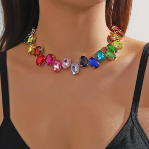 New Shiny Multicolor Heart Necklace Ladies Exquisite Clavicle Chain Necklace Jewelry for Ladies Gift