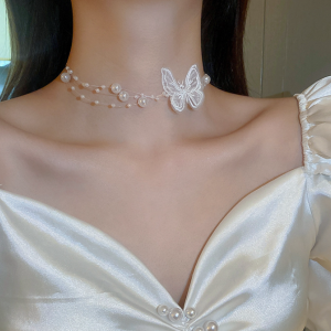 New White Pearl Butterfly Necklace Ladies Exquisite Clavicle Chain Necklace Jewelry for Ladies Gift