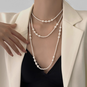 New White Pearl Three Layer Necklace Ladies Exquisite Clavicle Chain Necklace Jewelry for Ladies Gift