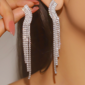 Fashion Luxury White Tassel CZ Drop Earrings New Engagement Wedding Ear Accessories for Women Fancy Anniversary Gift