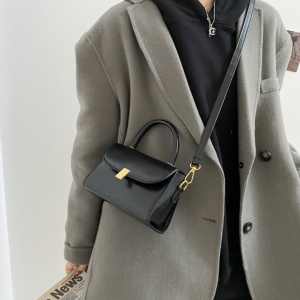 New Black Handbag Women's Buckle Decor Flap Purse Fashion PU Leather Crossbody high quality bag Bag