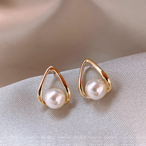 Round Pearl Stud Earrings for Women Round Wedding Party Ear Jewelry Wholesale