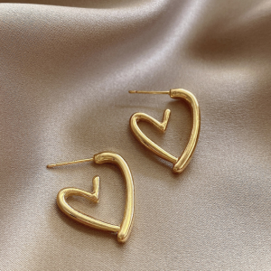 Imitation Gold Heart Stud Earrings for Women Round Wedding Party Ear Jewelry Wholesale