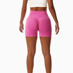 Rose Women Sports Shorts High Waist Yoga Shorts Slim Fit Butt Lift Gym Running High Elastic Biker Shorts - M
