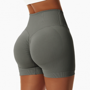 Gray Women Sports Shorts High Waist Yoga Shorts Slim Fit Butt Lift Gym Running High Elastic Biker Shorts - M