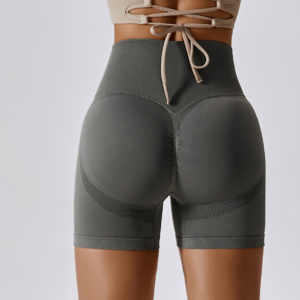 Dark Gray Women Sports Shorts High Waist Yoga Shorts Slim Fit Butt Lift Gym Running High Elastic Biker Shorts - M