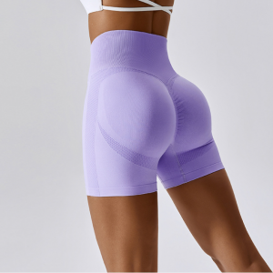 Purple Women Sports Shorts High Waist Yoga Shorts Slim Fit Butt Lift Gym Running High Elastic Biker Shorts - M
