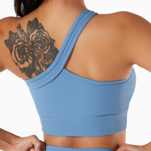 Blue Ladies Sports Bra Sexy Criss Cross Straps Back High Support Impact Yoga Underwear Running Fitness Gym Padded Bralette - M