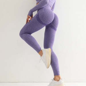 Purple Fitness Women Sport Seamless Leggings High Waist Elastic Solid Yoga Leggings Gym Jogging Quick Dry Push Up Slim Pants Female