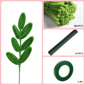 100 PCS * Pipe Cleaner Chenille Stems Handmade 7 Leaves Making Kit DIY Art Flower Bouquet Craft Set  - Green